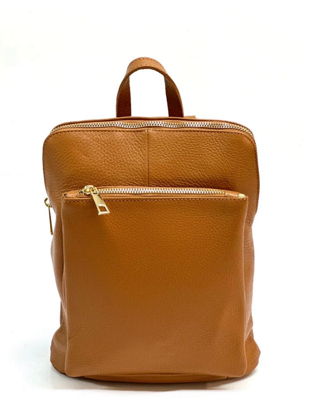 Zaino in pelle con chiusura a zip dorata