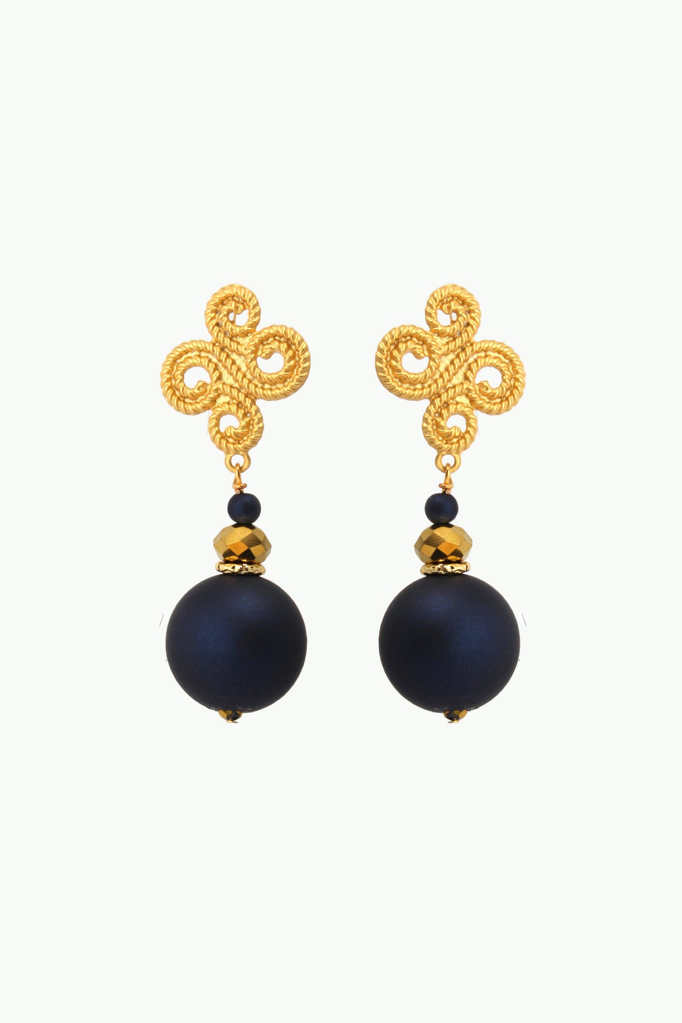 QUARTIERI Orecchini pendente con perle blu notte e cristalli dorato