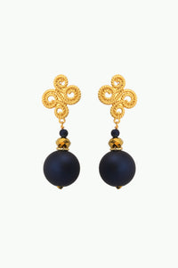 QUARTIERI Orecchini pendente con perle blu notte e cristalli dorato