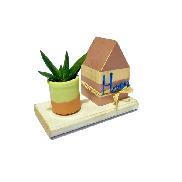 QUARTIERI PERSONALIZZA Casa e Cactus con Nome/Colore in legno e rame, Confezione inclusa.
