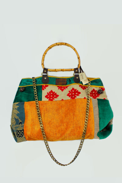 QUARTIERI Borsa tracolla patchwork con manici bambù