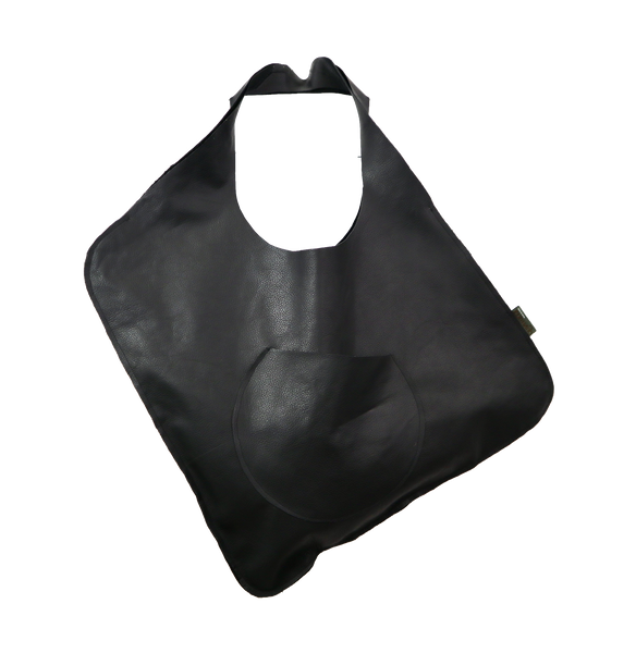QUARTIERI Borsa in vera pelle italiana color nero, cucita a mano con tasca esterna.