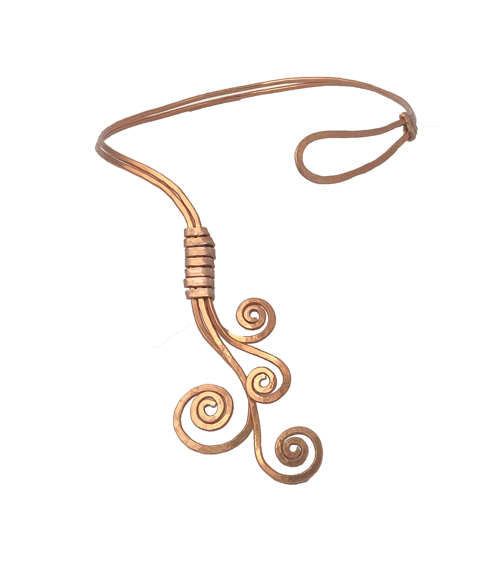 Collana semirigida asimmetrica in alluminio e volute sinuose