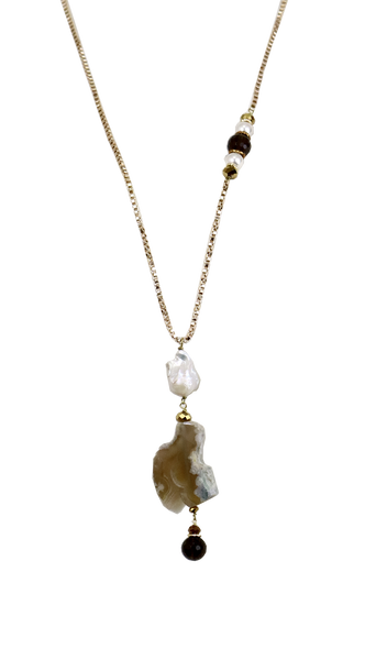 Collana lunga in alluminio dorato con pendente