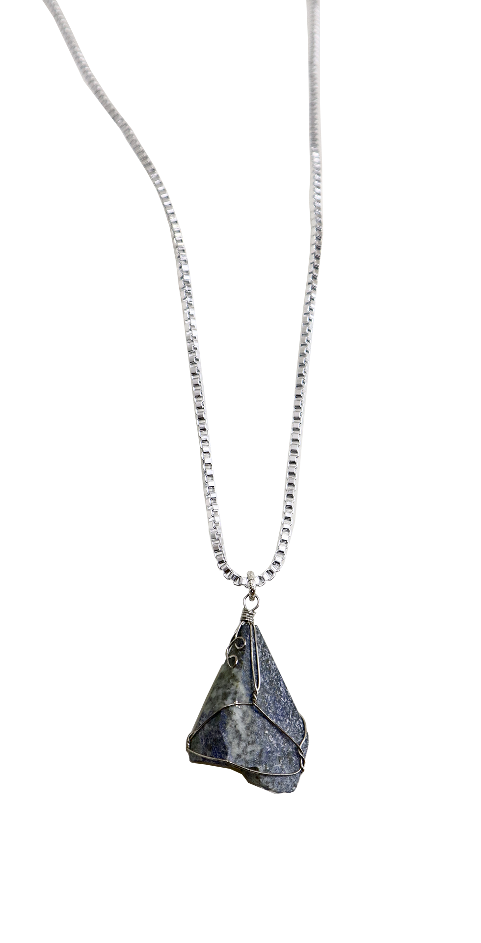 Collana lunga in alluminio argentato e pendente