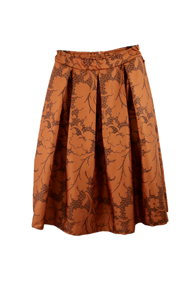 Gonnellone in cotone color ruggine con stampe floreali (Pezzo unico)