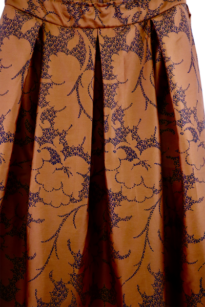 Gonnellone in cotone color ruggine con stampe floreali (Pezzo unico)