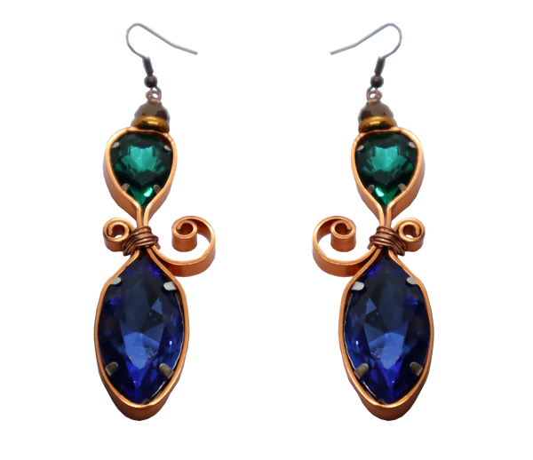 QUARTIERI Orecchini Liberty con cristalli blu e verdi