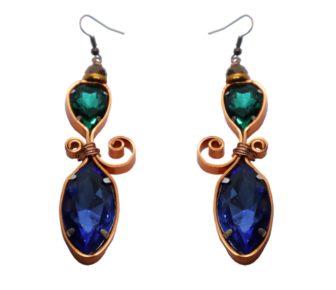 QUARTIERI Orecchini Liberty con cristalli blu e verdi