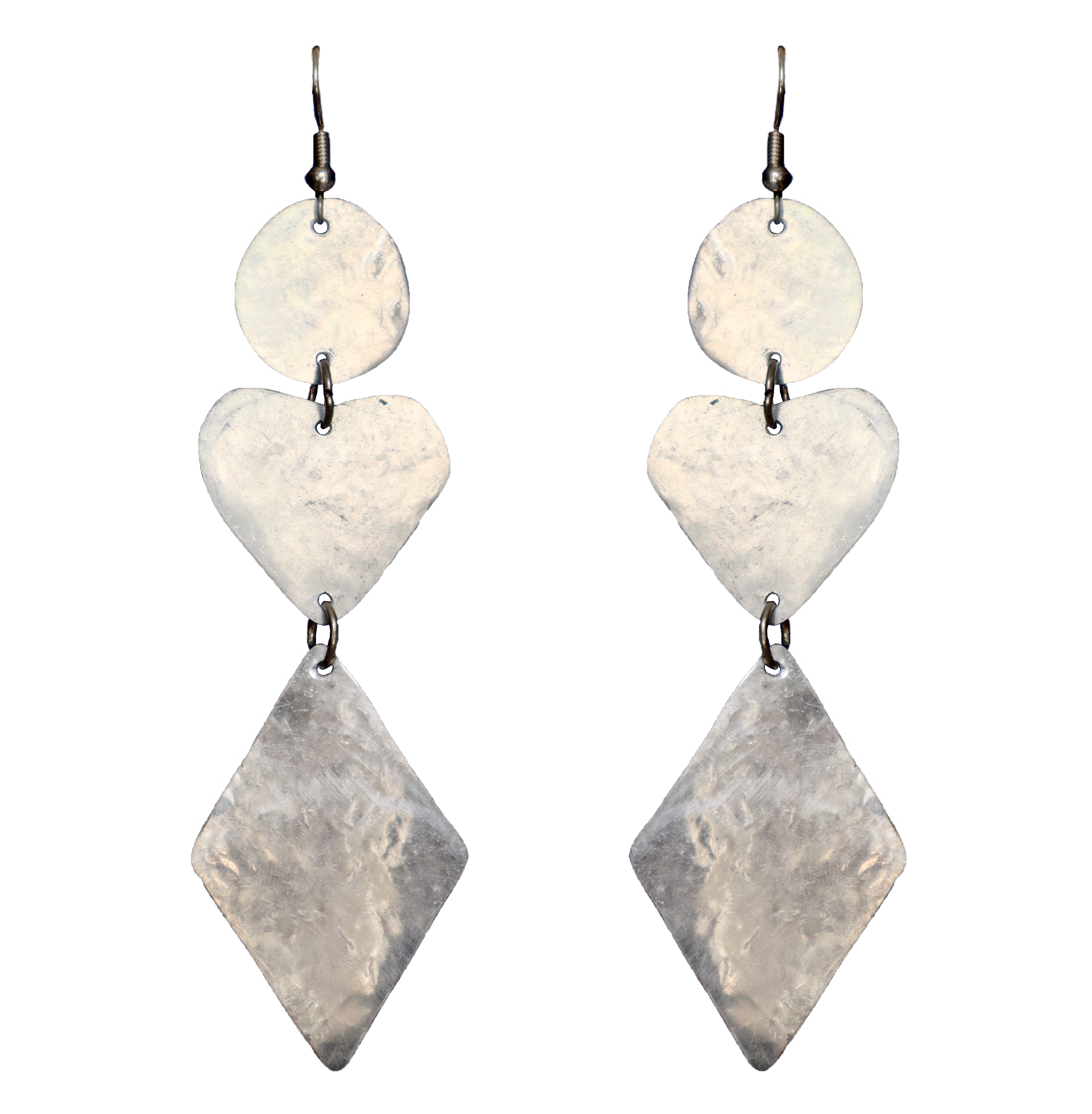 Orecchini in alluminio lungo con tre forme geometriche