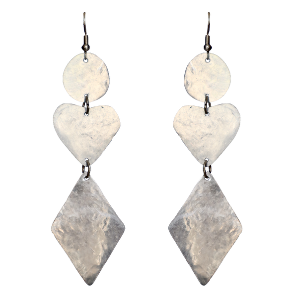 Orecchini in alluminio lungo con tre forme geometriche